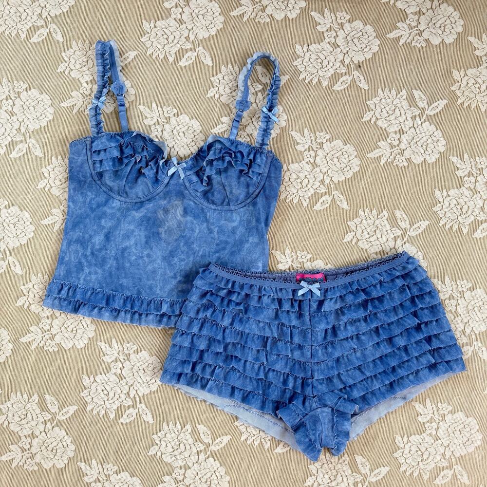Edikted Blue Ruffle Cami + Shorts Set Size S